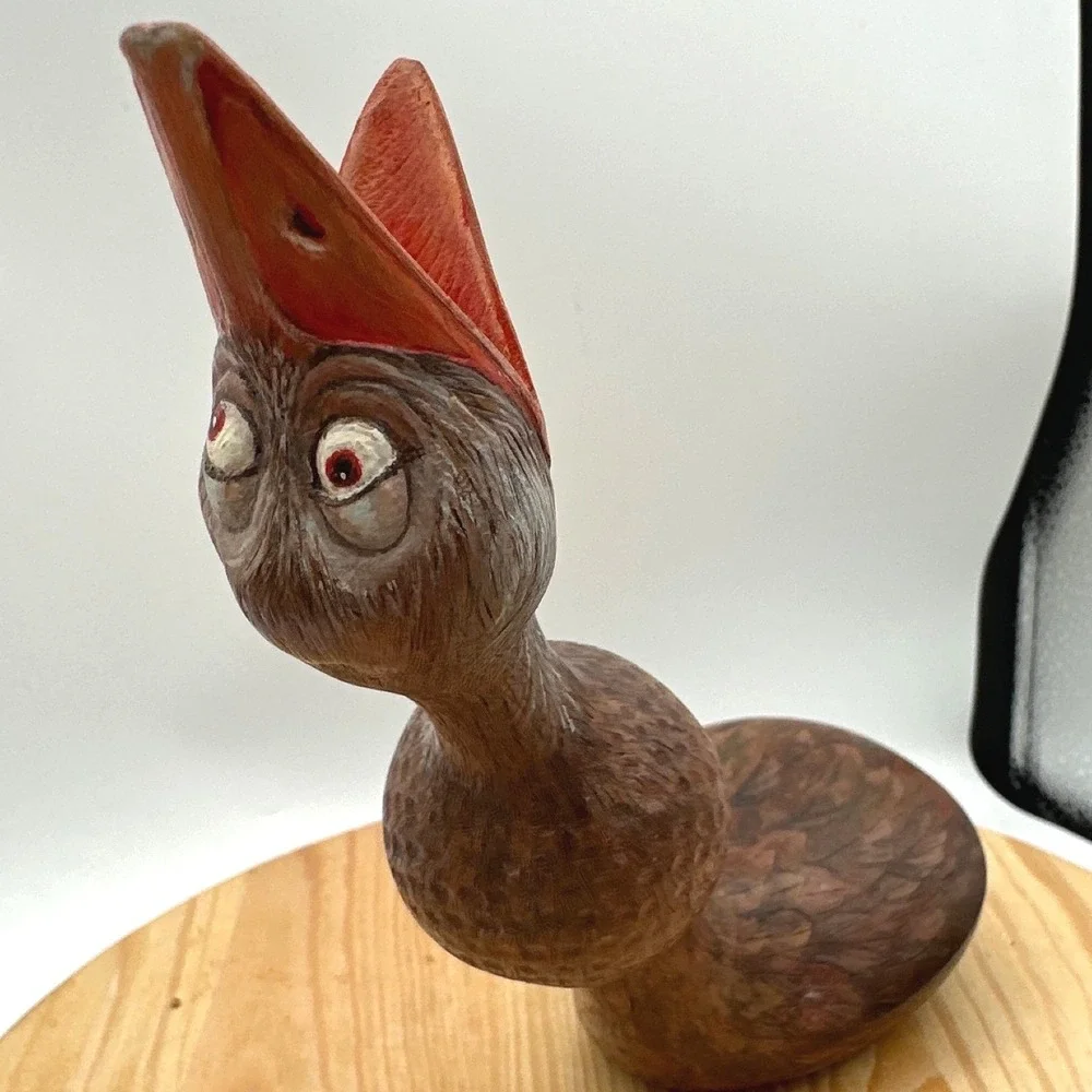 Vtg Golf Club Head Bird Sculpture Folk Art Signed Wood Whimsical Golf Gift OOAK
